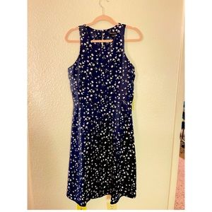 BANANA REPUBLIC Navy, White, & Orange Floral Fit Flare Midi Dress - Size…